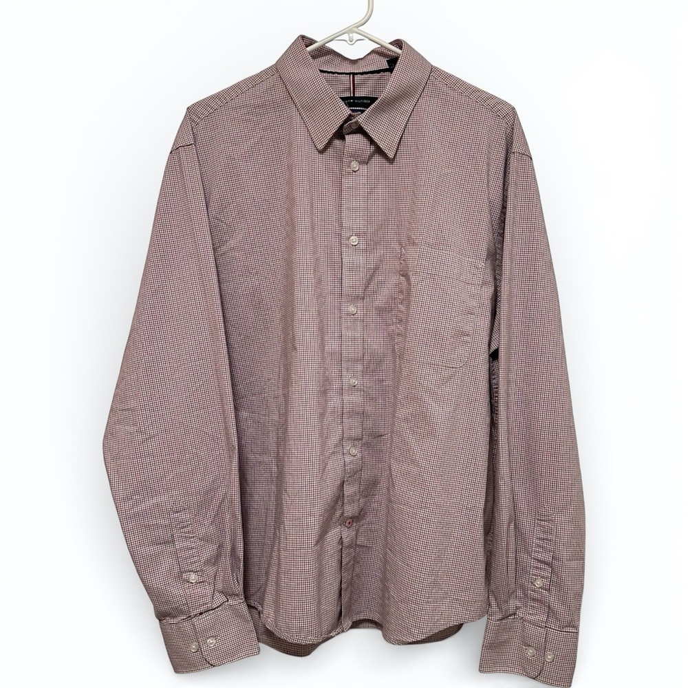 Tommy Hilfiger Red/White/Blue Micro Gingham Dress Shirt | Size 17-17.5 XL 36/37